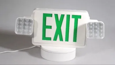 لوحة مخرج طوارئ (حروف خضراء/حمراء) بإضاءة LED مع كشافات جانبية مدمجة