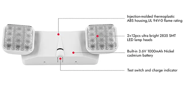 كشاف طوارئ ليد عدستين، مصباح طوارئ LED برأسين