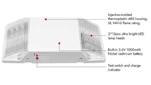 كشاف طوارئ ليد عدستين نوع ثابت، مصباح طوارئ LED برأسين