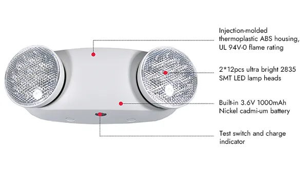 كشاف طوارئ ليد عدستين بمعايير أمريكية، مصباح طوارئ LED برأسين