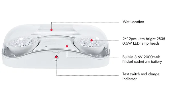 كشاف طوارئ  LED عدستين مخصص للأماكن المعرضة للرطوبة