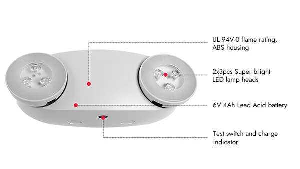 كشاف طوارئ  LED عدستين بقدرة 650 لومن ومعايير UL/cUL