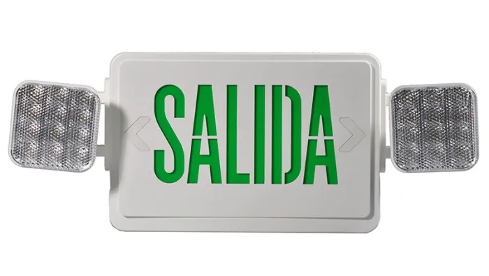 لوحة مخرج طوارئ بالإسبانية SALIDA (مع لمبتين LED لإضاءة المساحة المحيطة أثناء انقطاع التيار الكهربائي)